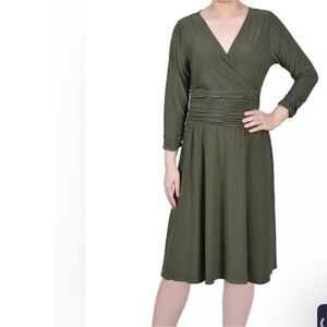 NY Collection Olive Long Sleeve Dress